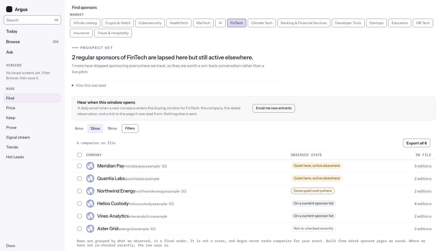 The Find prospect list with state tags