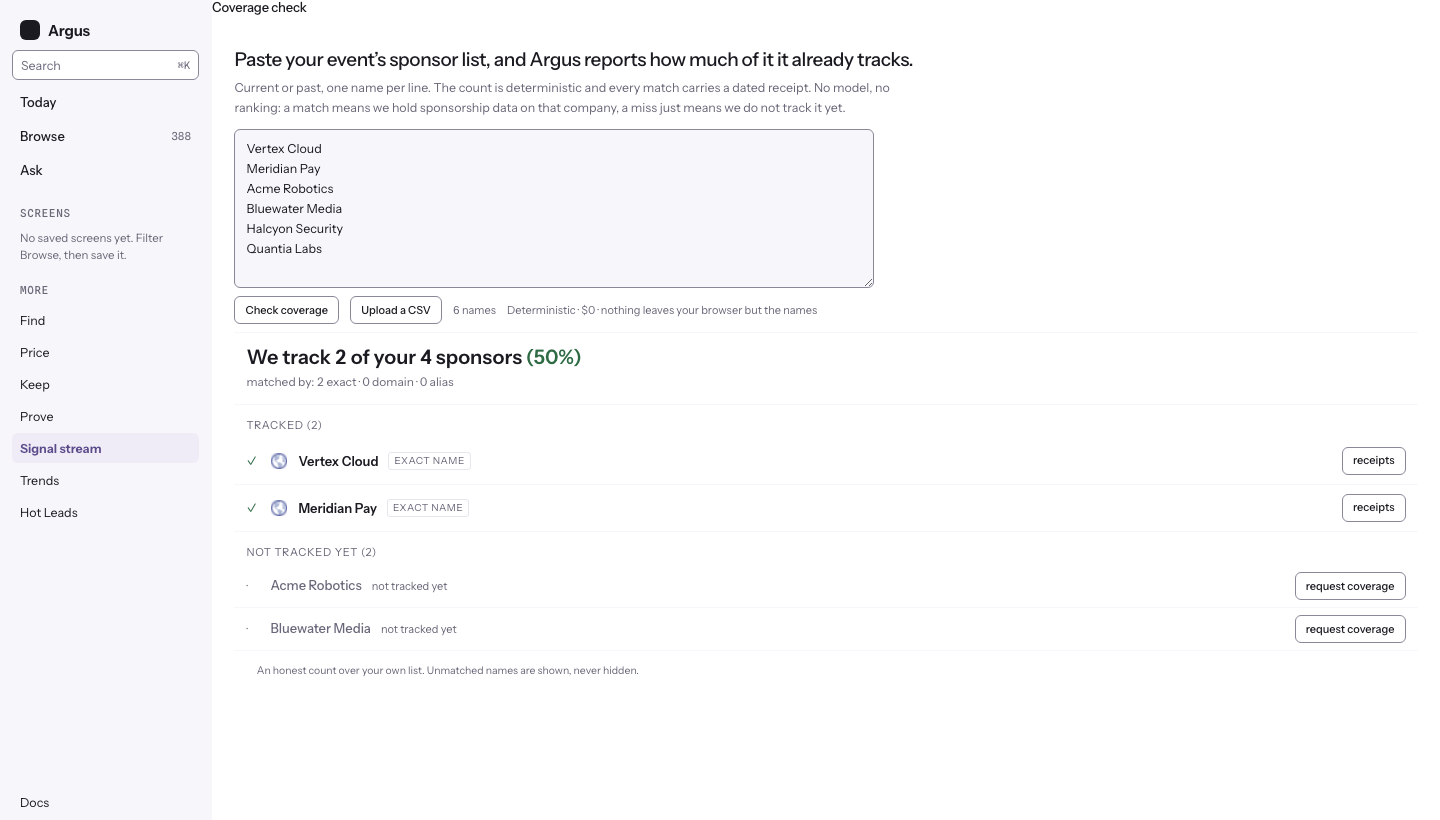 The coverage check with a pasted list and matched results