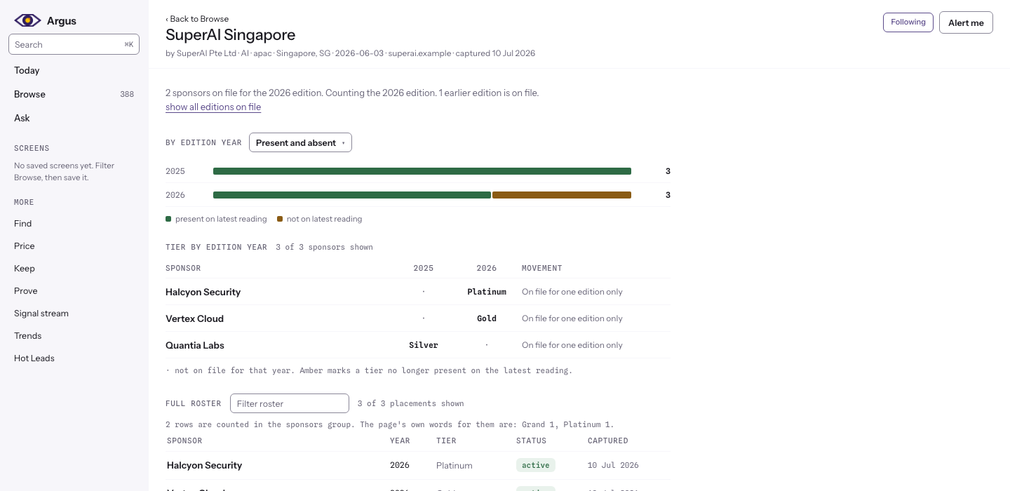 The published-claims panel with parsed figures and receipts
