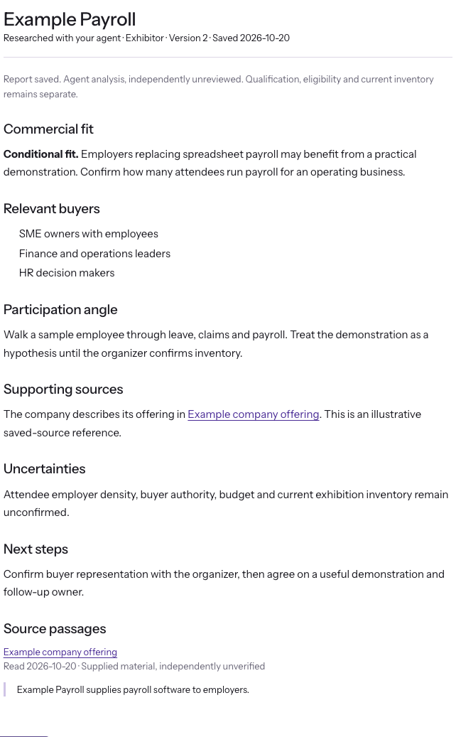 A saved sponsor assessment in Ducket